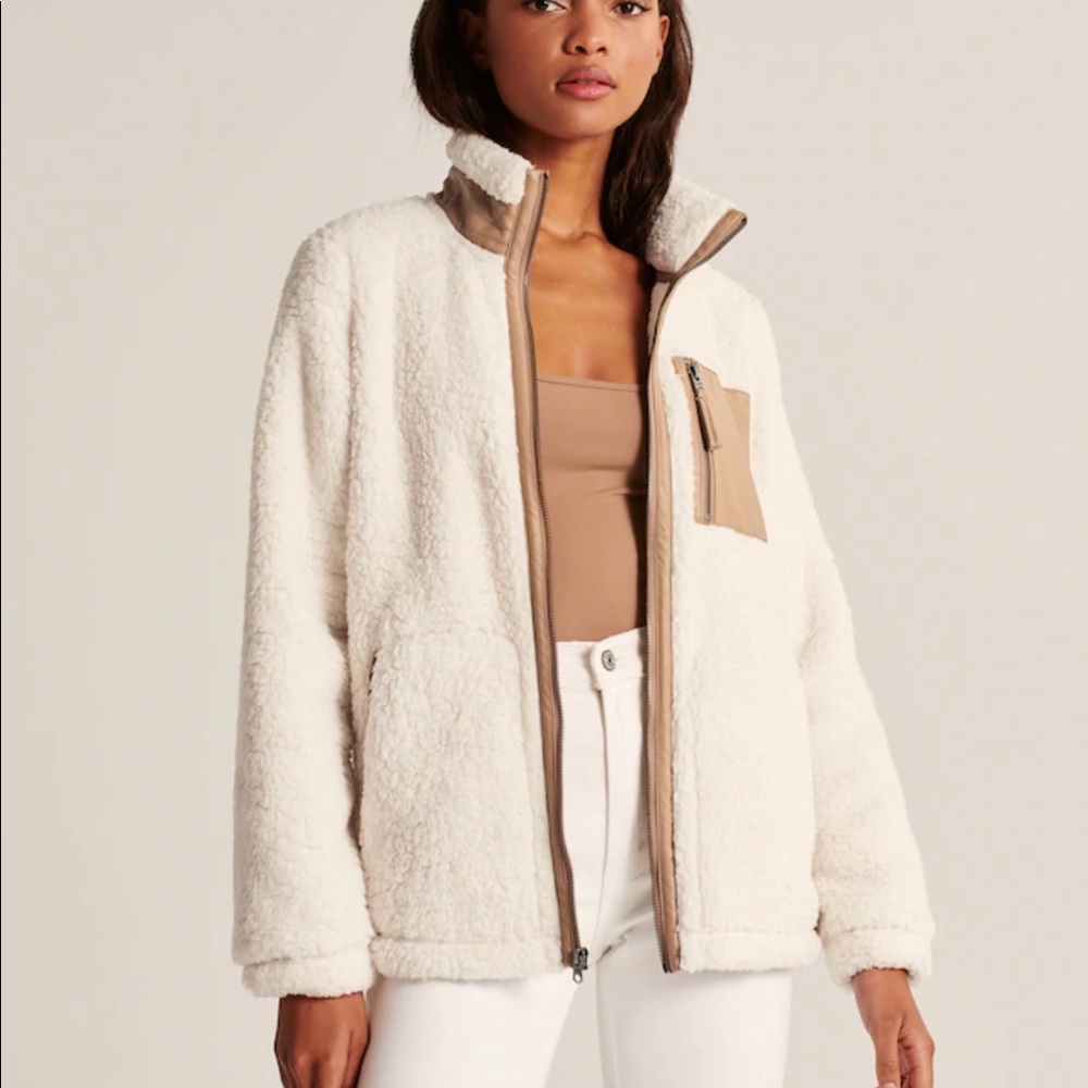 A&F sherpa faux leather-trim jacket